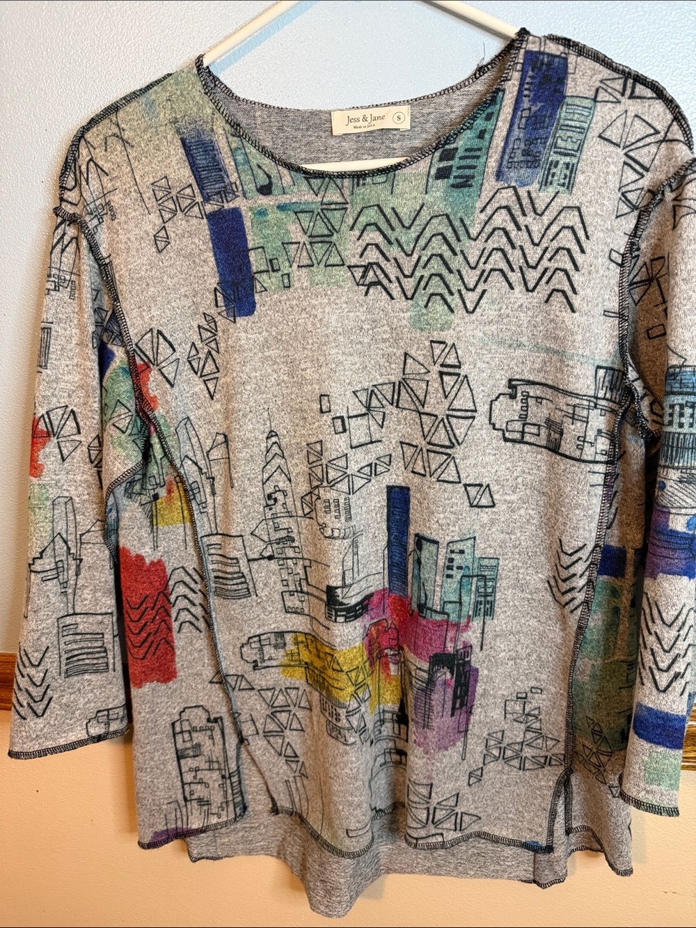 Jess & Jane Manhattan City Abstract Asymmetric Tunic S